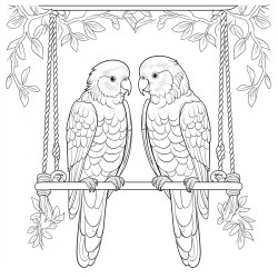 two budgies sitting on a swing
