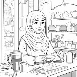 beautiful hijabi at a coffee shop having coffee