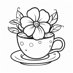 cup with teabag tag coming out little flower on cup