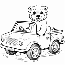 sea otter driving a pickup truck
