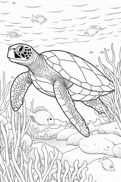 tropical sea turtle in coral reef