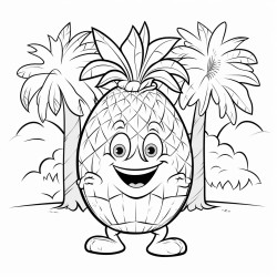 a cartoon character of a jackfruit with a face in a garden