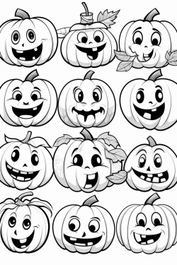 draw a variety of pumpkins with different facial expressionshappy silly spooky and surprised