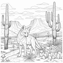 desert landscape with a coyote and pika