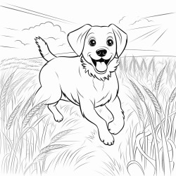 dog running in a wheat field