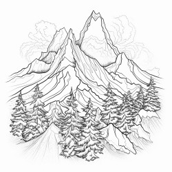 a mountain with intricate lines with pine forest