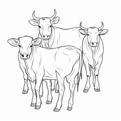 three cows one with horns
