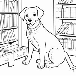 labrador retriever dog in a library