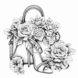 high heels a purse and roses