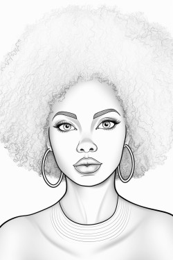 coloring page of black woman with white afro hair