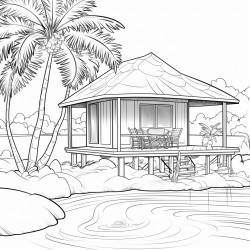 a tropical island with a luxurious cabana