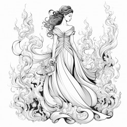 a worrier queen flames fire flowers long flowing clothes