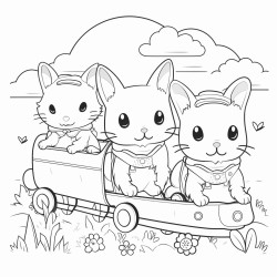 a train with cats and bunnies