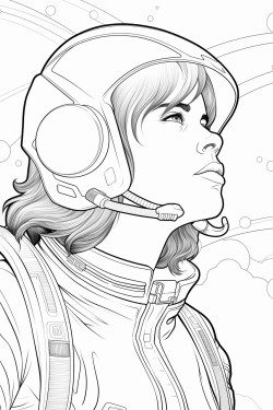 a woman in an astronaut costume looking up at the sky