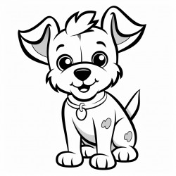 an illustration of a cute and friendly dog in black and white outlines