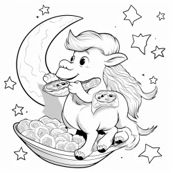 a monkey on the moon eating chips riding a unicorn