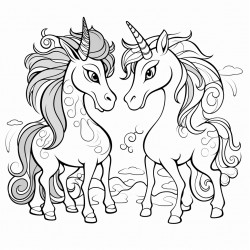 draw one unicorn and one dragon looking at each other