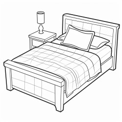 bed with bedsheet sliding down square pattern on it