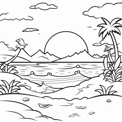 island with beach and sunset