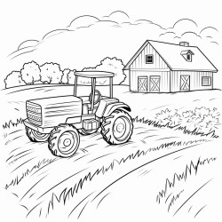 simple farm scene a barn tractor and fields bold and easy coloring page