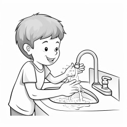 a 35 year old boy rubbing and washing his hands under the tap water