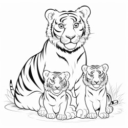 tiger sitting with its kids