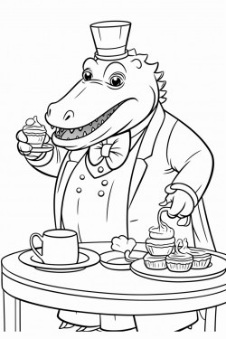 an alligator dancing at a tea party