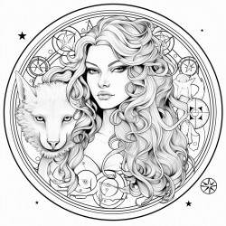 coloring page for adults woman representing  zodiac signs