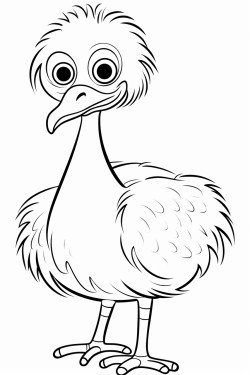 cute ostrich in black and white to color