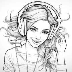 teen girl  with headphones and cute top