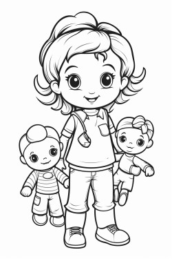 child playing with dolls