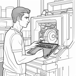 a machinist standing at a cnc machine inputting a program