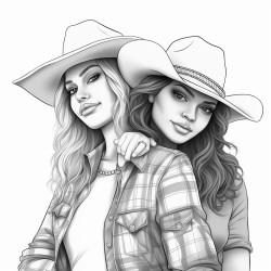 a beautiful girl with check shirt and cowboy hat out her arm around another girl