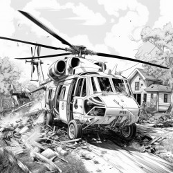 an air medical helicopter landing at the scene of an motor vehicle accident with fire department and ems on scene