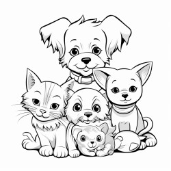 a variety of pets like dogs cats and rabbits playing together