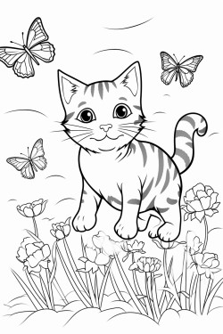 A playful cat chasing butterflies