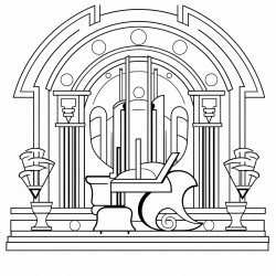 art deco concert hall with music instruments