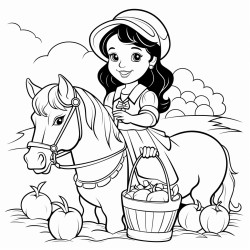 apples basket girl on horse