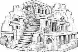 delapidated temple with clockwork features around it hidden in a box canyon