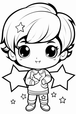 chibi cartoon character super cute holding stars and hearts