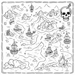 scary pirate map with skulls