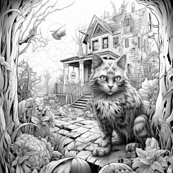 a halloween cat in a haunted manouse