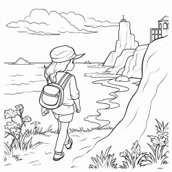 girl walking on a coast trail