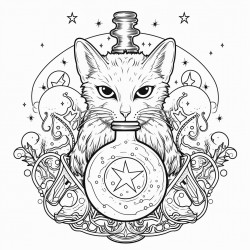 evil eye cauldron cat moon phase herbs potion bottles protection symbols triple moon