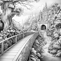 suspension bridge and the river at the forest