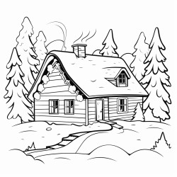A cozy cabin in a winter forest