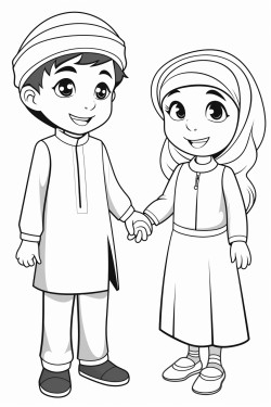 muslim children smiling and shaking hands