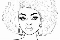 a simple black  white line art color by number oloring page illustration of an black girl smoling