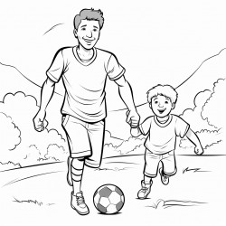 boy and father playing soccer