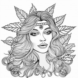 hippie woman with weed leaf background